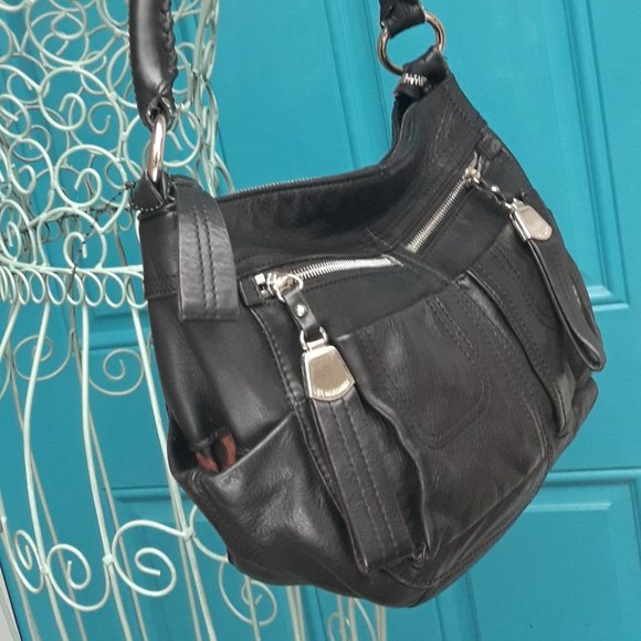 Genuine Leather Hobo Bag Biker Chick Zipper Pockets Pouches - Picture 8 of 16